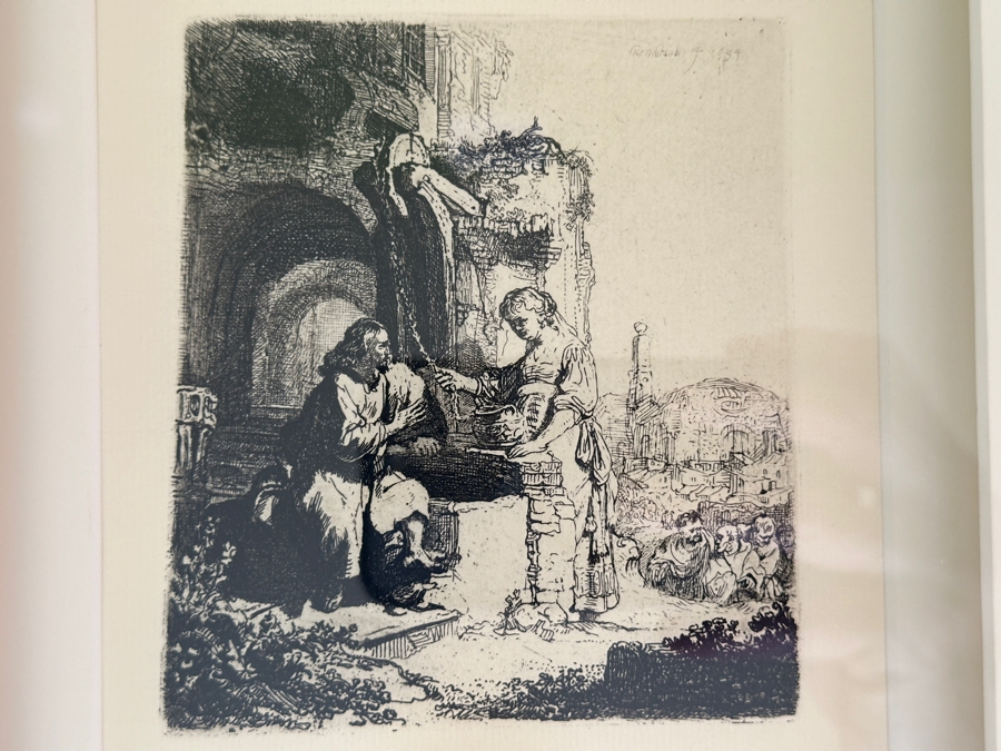 Rembrandt Van Rijn (1606-1669, Dutch) Christ And The Woman Of Samaria Etching 4.25 X 4.75 Framed 23W X 23.5H [Photo 12]