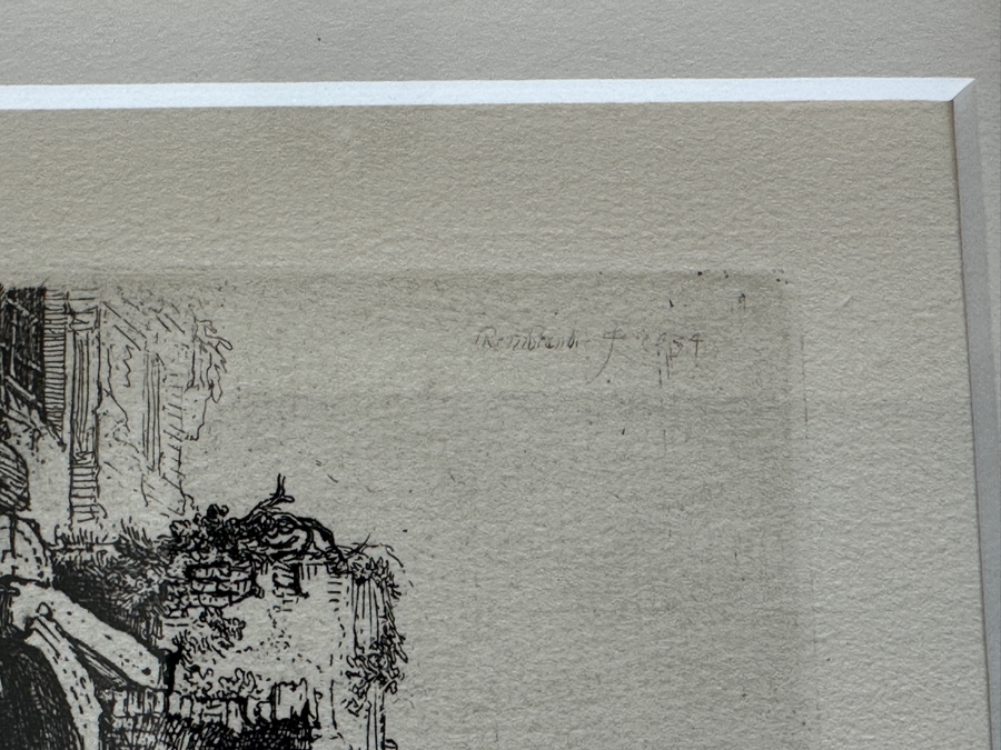 Rembrandt Van Rijn (1606-1669, Dutch) Christ And The Woman Of Samaria Etching 4.25 X 4.75 Framed 23W X 23.5H [Photo 10]