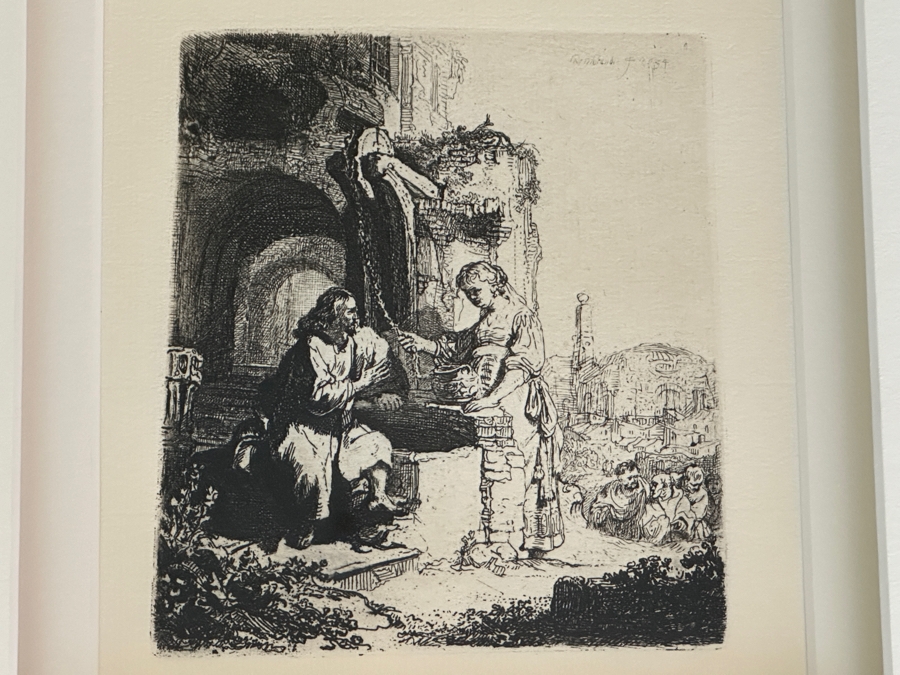 Rembrandt Van Rijn (1606-1669, Dutch) Christ And The Woman Of Samaria Etching 4.25 X 4.75 Framed 23W X 23.5H [Photo 5]