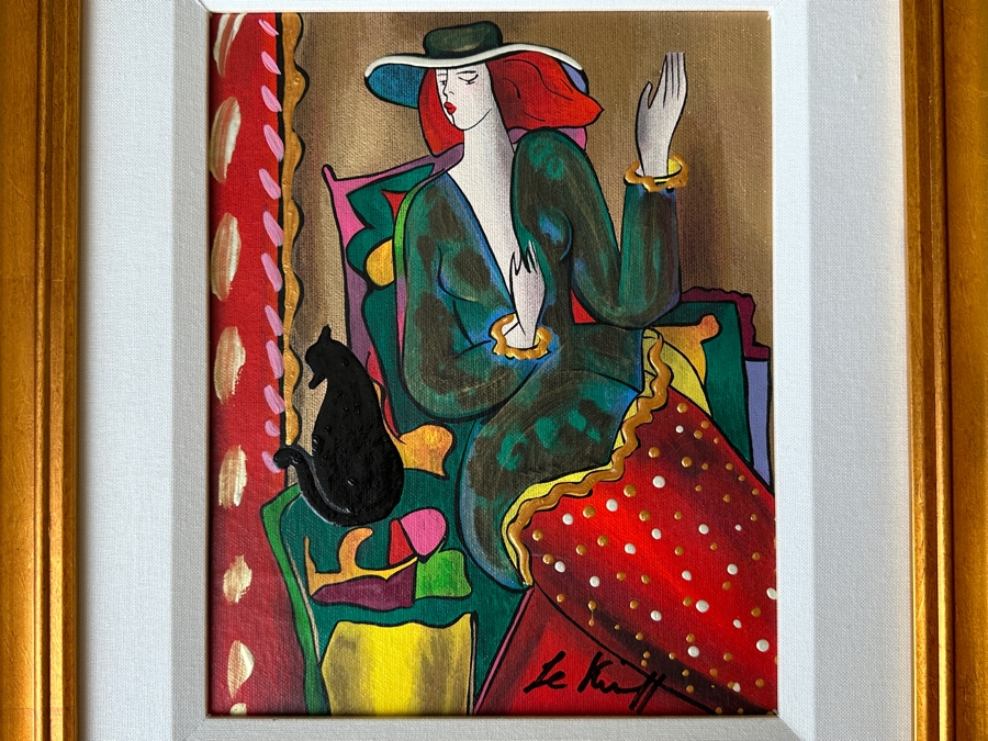 Linda Le Kinff (B. 1949, United States/France) Hand Embellished Serigraph Signed Titled 'Femme Belge' 9 X 11 Framed 16 X 18 [Photo 1]