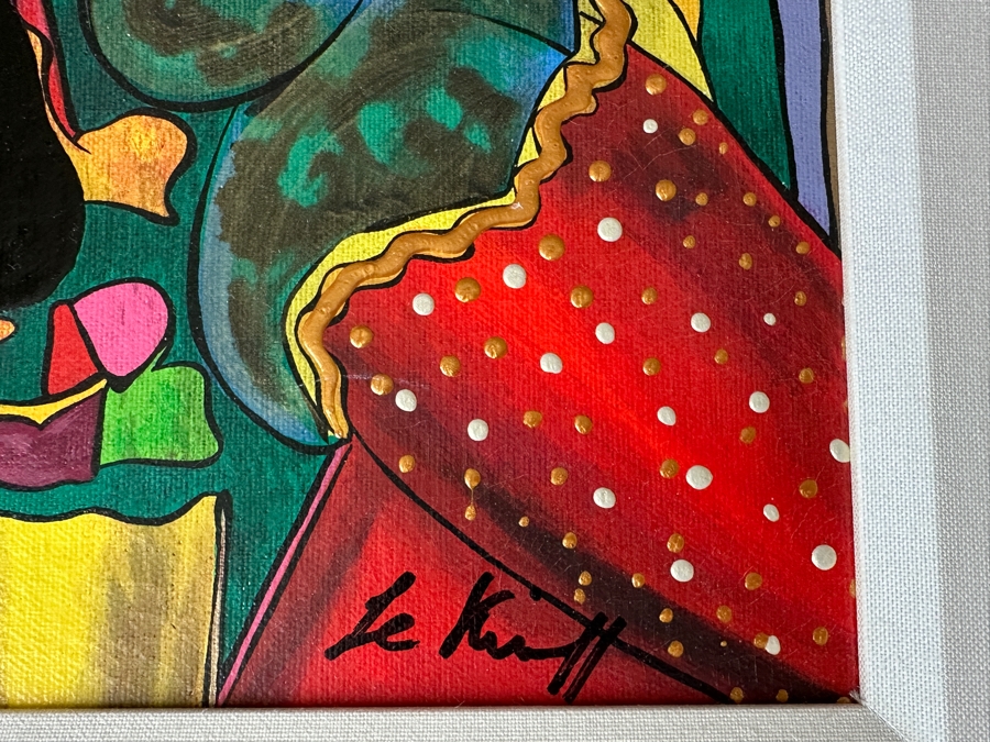 Linda Le Kinff (B. 1949, United States/France) Hand Embellished Serigraph Signed Titled 'Femme Belge' 9 X 11 Framed 16 X 18 [Photo 7]