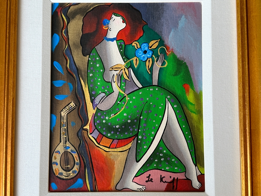 Linda Le Kinff (B. 1949, United States/France) Hand Embellished Serigraph Signed Titled 'Red Haired Woman' 9 X 11 Framed 16 X 18 [Photo 3]