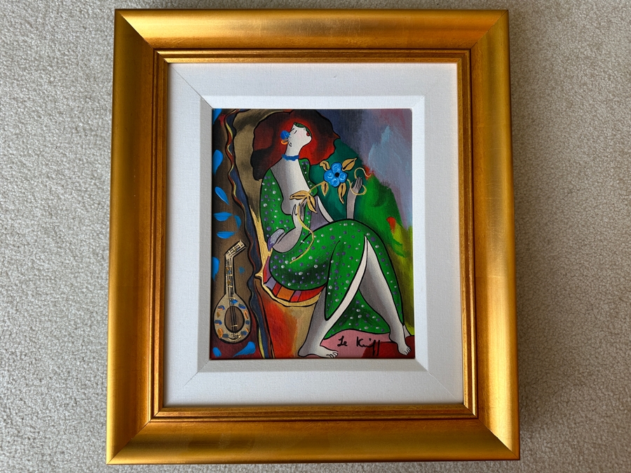 Linda Le Kinff (B. 1949, United States/France) Hand Embellished Serigraph Signed Titled 'Red Haired Woman' 9 X 11 Framed 16 X 18 [Photo 2]