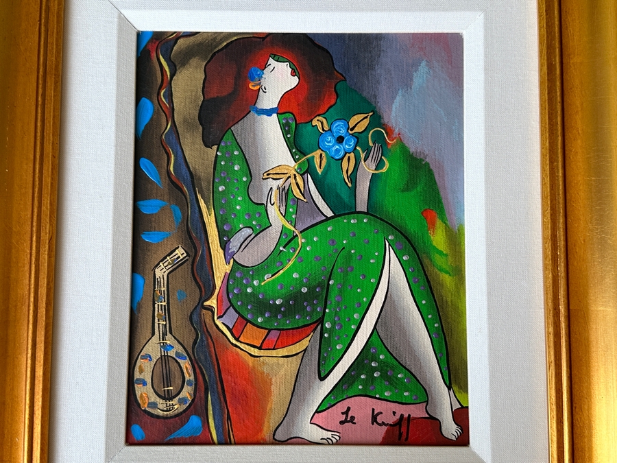 Linda Le Kinff (B. 1949, United States/France) Hand Embellished Serigraph Signed Titled 'Red Haired Woman' 9 X 11 Framed 16 X 18 [Photo 1]