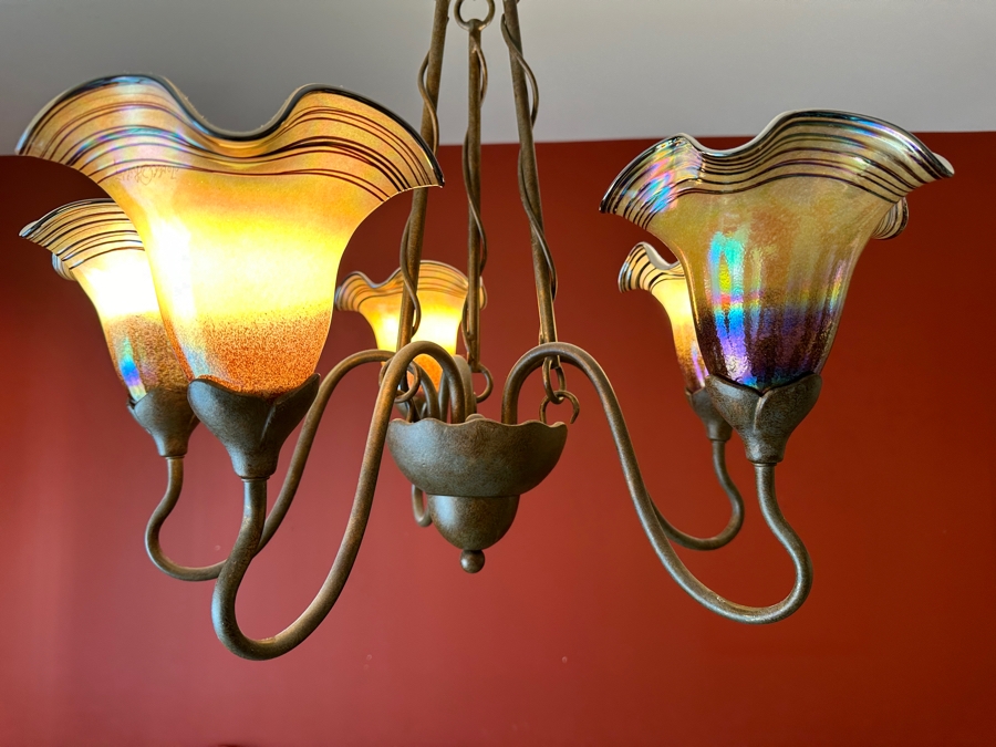 Todd Phillips Quoizel Blown Art Glass Chandelier 27'W