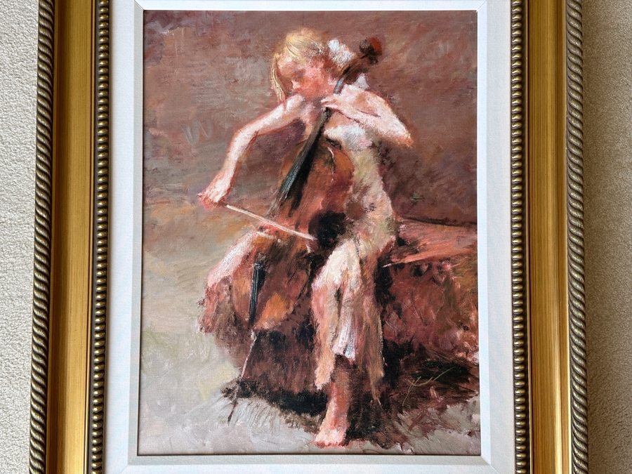 Hua Chen (B. 1952, Chinese) Hand Signed Limited Edition Giclee On Canvas Titled 'My Cello' Numbered 59 Of 350 19 X 25 Framed 29 X 35 [Photo 1]