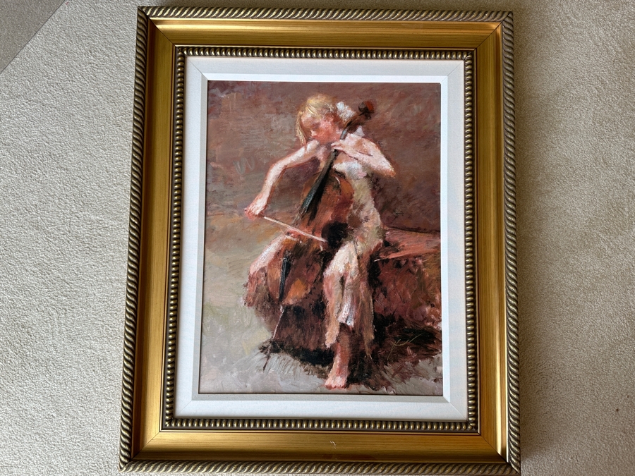 Hua Chen (B. 1952, Chinese) Hand Signed Limited Edition Giclee On Canvas Titled 'My Cello' Numbered 59 Of 350 19 X 25 Framed 29 X 35 [Photo 2]