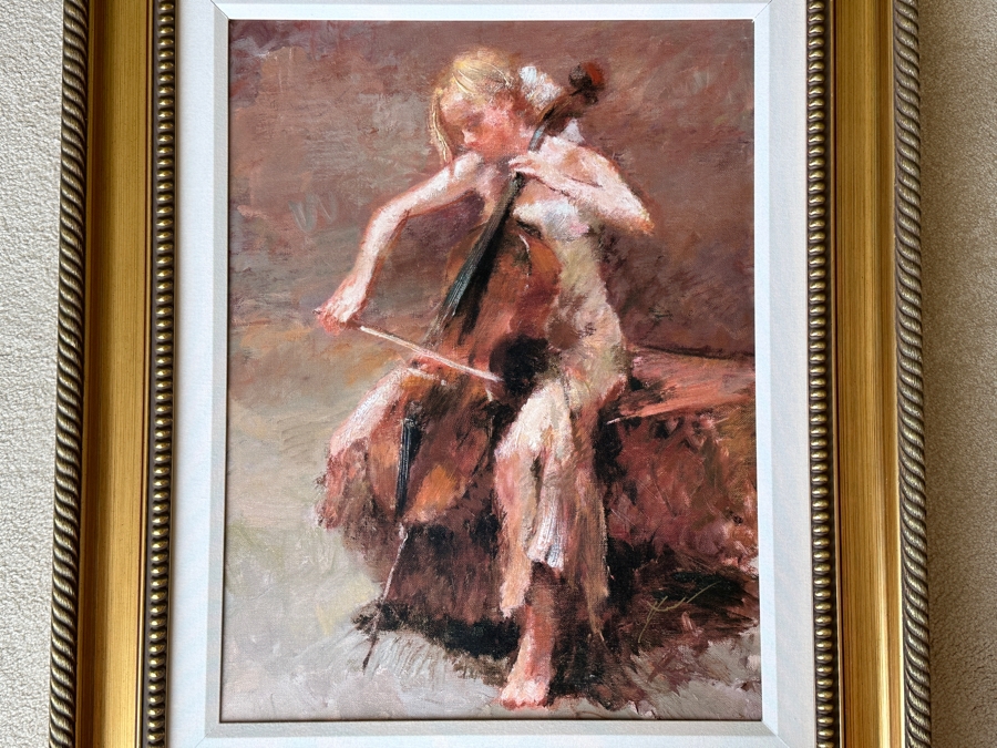 Hua Chen (B. 1952, Chinese) Hand Signed Limited Edition Giclee On Canvas Titled 'My Cello' Numbered 59 Of 350 19 X 25 Framed 29 X 35 [Photo 3]