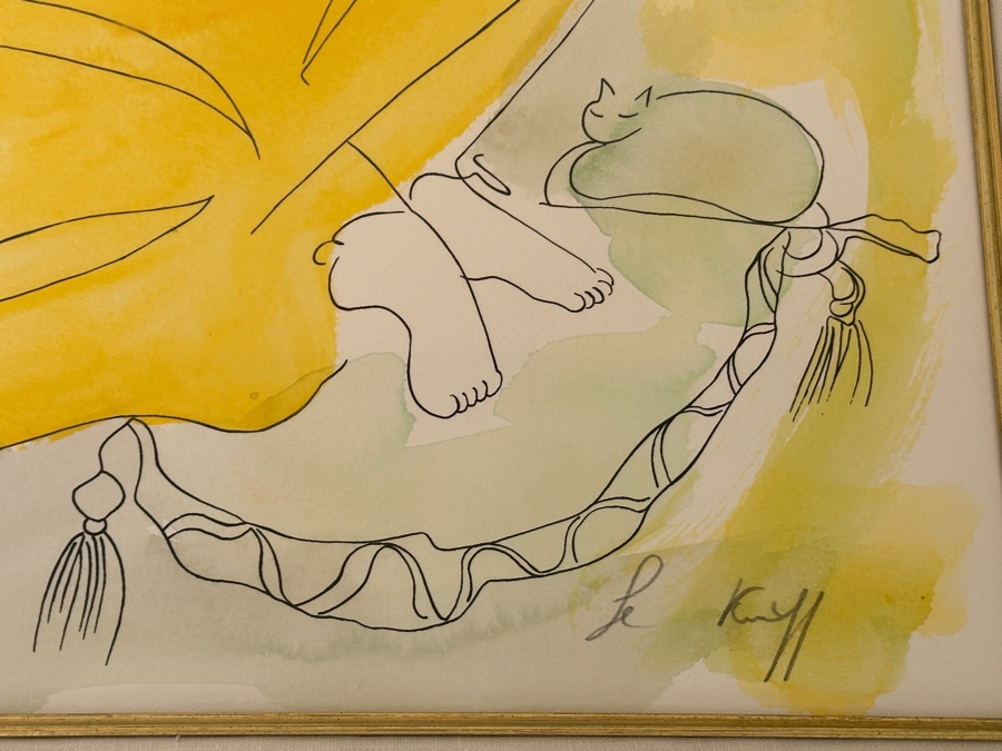 Linda Le Kinff (B. 1949, United States/France) Hand Embellished Watercolor Over Serigraph Line Painting On Paper Signed Titled 'A Single Rose' 16 X 19.5 Framed 29 X 32 [Photo 6]