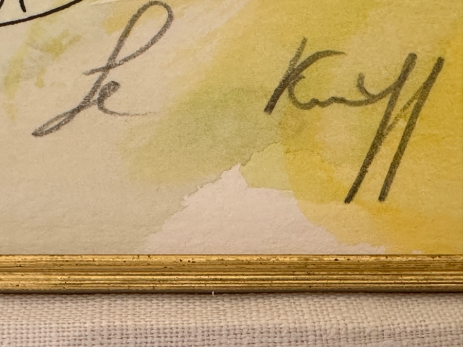 Linda Le Kinff (B. 1949, United States/France) Hand Embellished Watercolor Over Serigraph Line Painting On Paper Signed Titled 'A Single Rose' 16 X 19.5 Framed 29 X 32 [Photo 8]