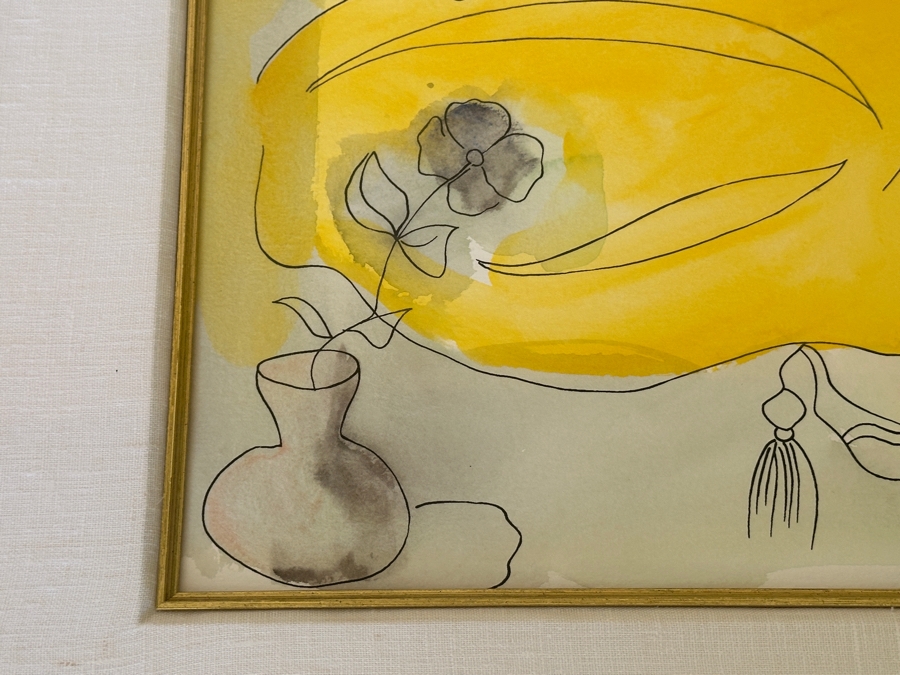 Linda Le Kinff (B. 1949, United States/France) Hand Embellished Watercolor Over Serigraph Line Painting On Paper Signed Titled 'A Single Rose' 16 X 19.5 Framed 29 X 32 [Photo 5]