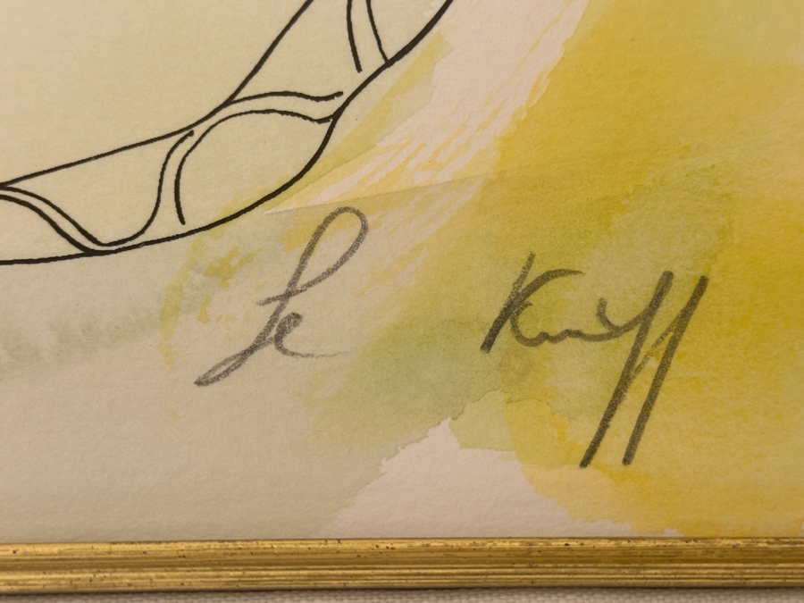 Linda Le Kinff (B. 1949, United States/France) Hand Embellished Watercolor Over Serigraph Line Painting On Paper Signed Titled 'A Single Rose' 16 X 19.5 Framed 29 X 32 [Photo 7]