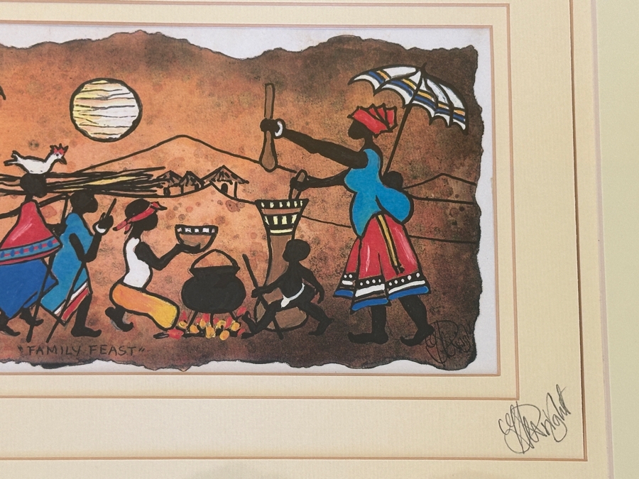 J. H. Wright South African Artist 'Family Feast' Print Hand Signed 11 X 5 Framed 25 X 25 [Photo 4]