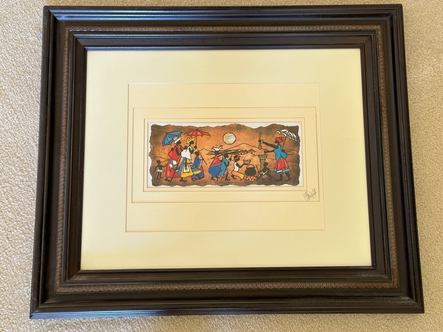 J. H. Wright South African Artist 'Family Feast' Print Hand Signed 11 X 5 Framed 25 X 25 [Photo 2]