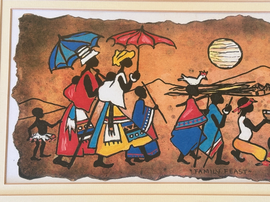 J. H. Wright South African Artist 'Family Feast' Print Hand Signed 11 X 5 Framed 25 X 25 [Photo 3]