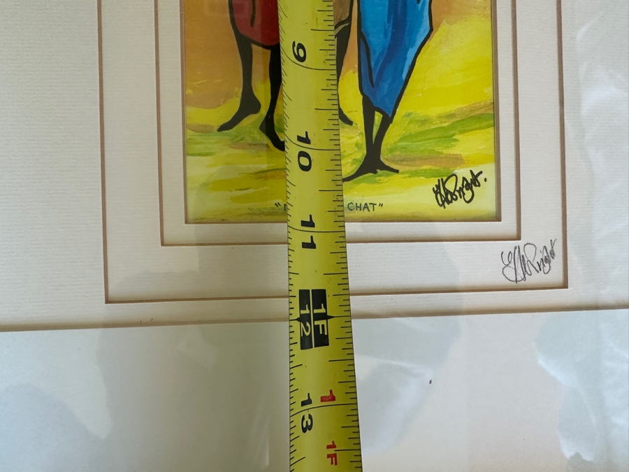 J. H. Wright South African Artist Print Titled 'Morning Chat' Hand Signed 5 X 11 Framed 21.5 X 25 [Photo 6]