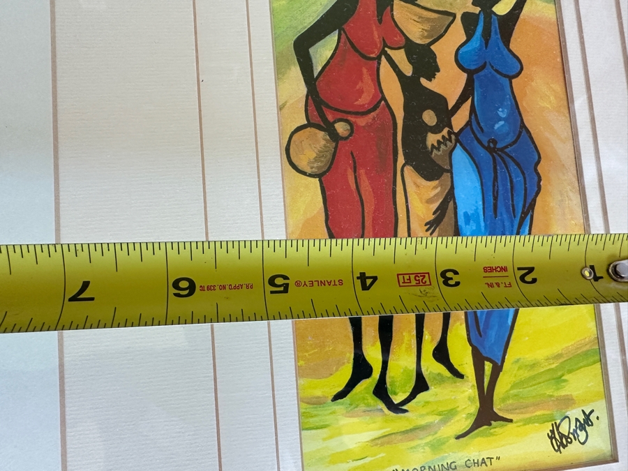 J. H. Wright South African Artist Print Titled 'Morning Chat' Hand Signed 5 X 11 Framed 21.5 X 25 [Photo 5]