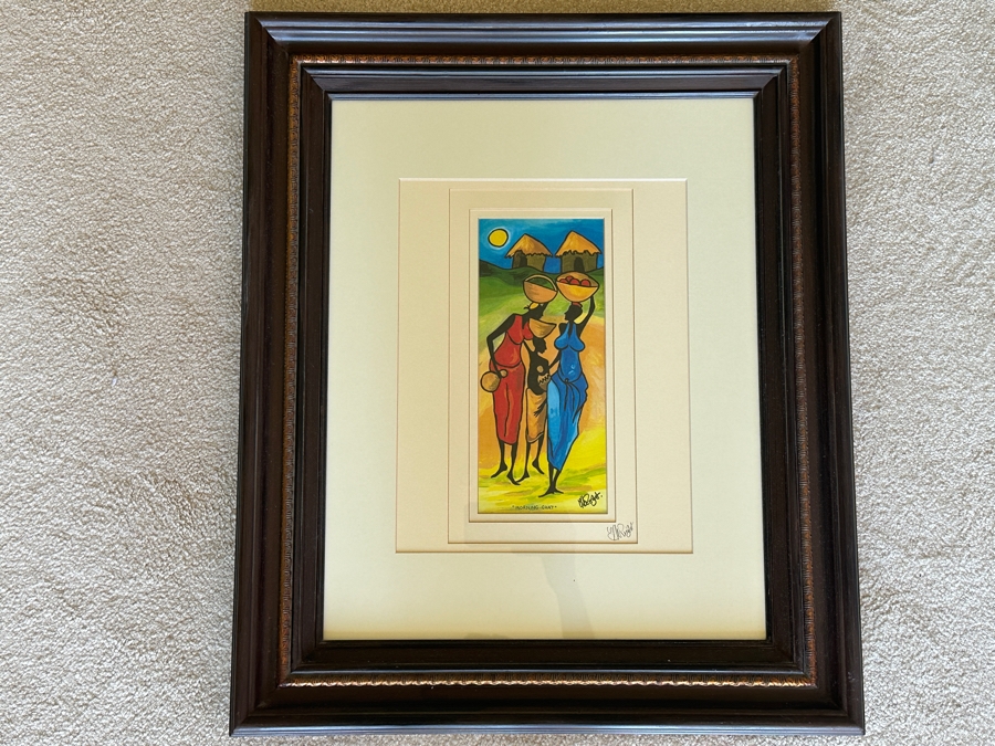 J. H. Wright South African Artist Print Titled 'Morning Chat' Hand Signed 5 X 11 Framed 21.5 X 25 [Photo 2]