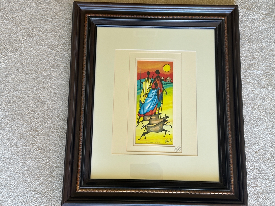 J. H. Wright South African Artist Print Titled 'Morning Rush' Hand Signed 5 X 11 Framed 21.5 X 25 [Photo 2]