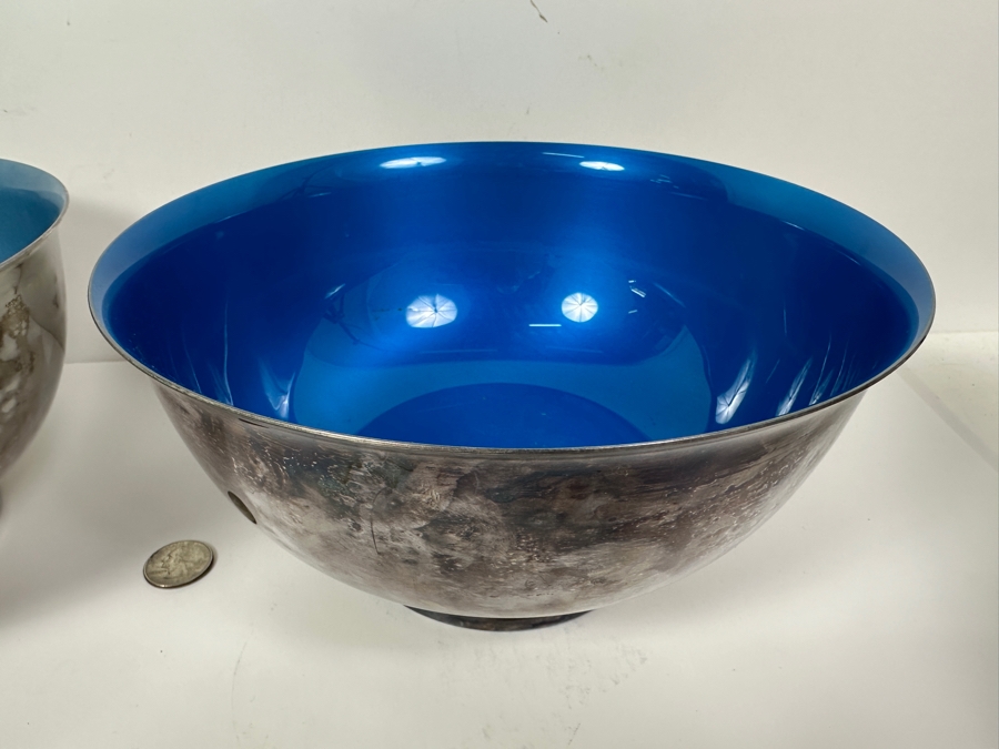 Pair Of Vintage Reed & Barton Silverplate Enamel Bowls 9'W [Photo 3]