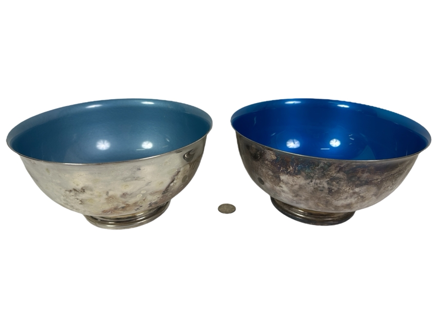 Pair Of Vintage Reed & Barton Silverplate Enamel Bowls 9'W [Photo 1]