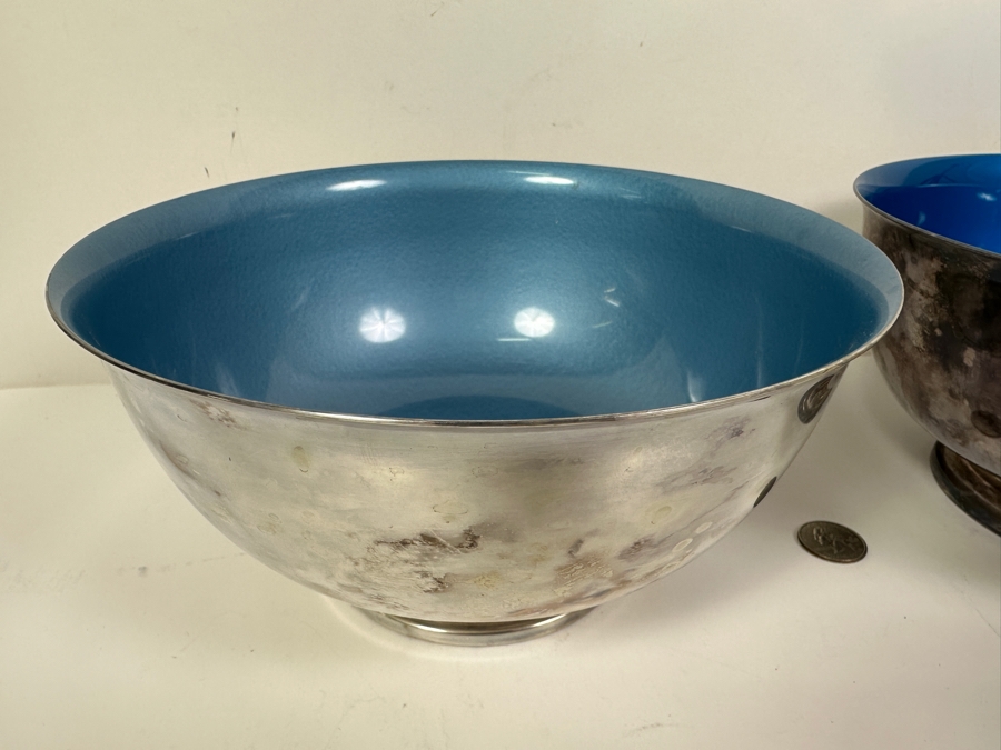 Pair Of Vintage Reed & Barton Silverplate Enamel Bowls 9'W [Photo 2]