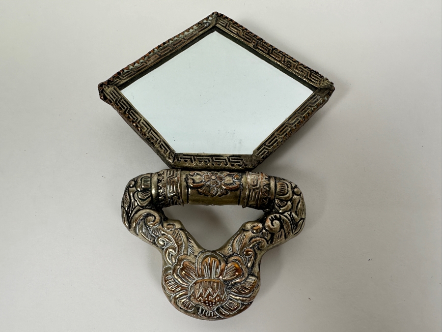 Vintage Tibetan Silver Handheld Mirror 5W X 6H [Photo 9]