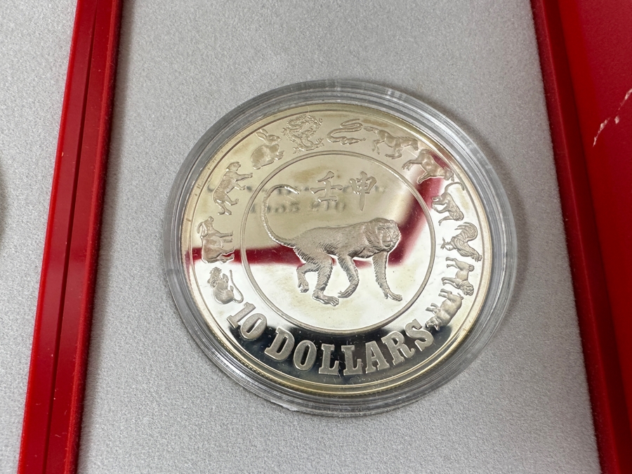 Rare Pair Of Limited Edition Sterling Silver 1992 $10 Silver Proof Coins Produced By The Singapore Mint Year Of The Monkey Limited To 30,000 Pieces Year Of The Monkey Total Sterling Weight Of 62.06g [Photo 4]