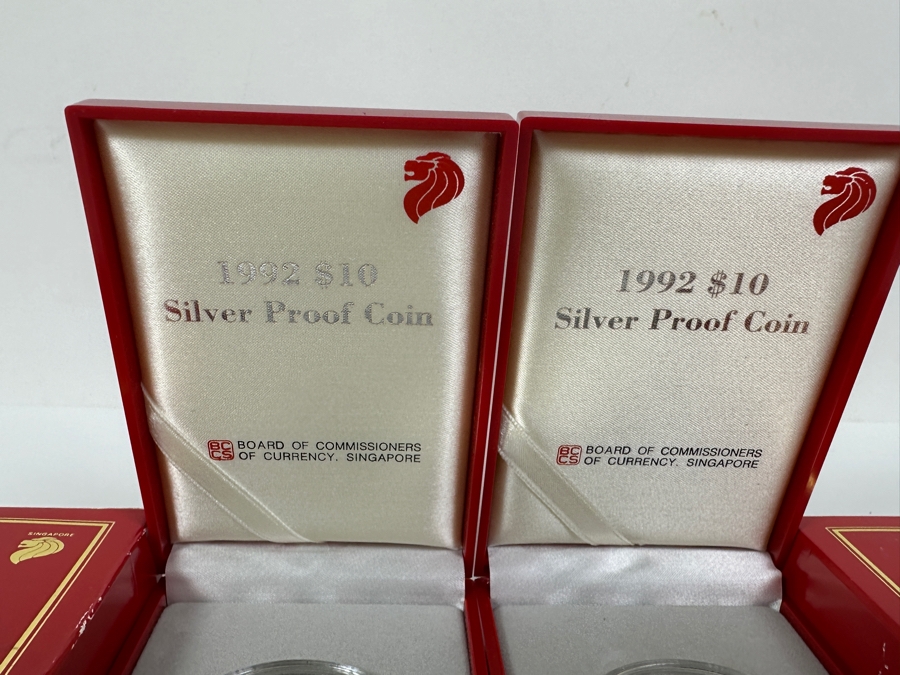 Rare Pair Of Limited Edition Sterling Silver 1992 $10 Silver Proof Coins Produced By The Singapore Mint Year Of The Monkey Limited To 30,000 Pieces Year Of The Monkey Total Sterling Weight Of 62.06g [Photo 5]
