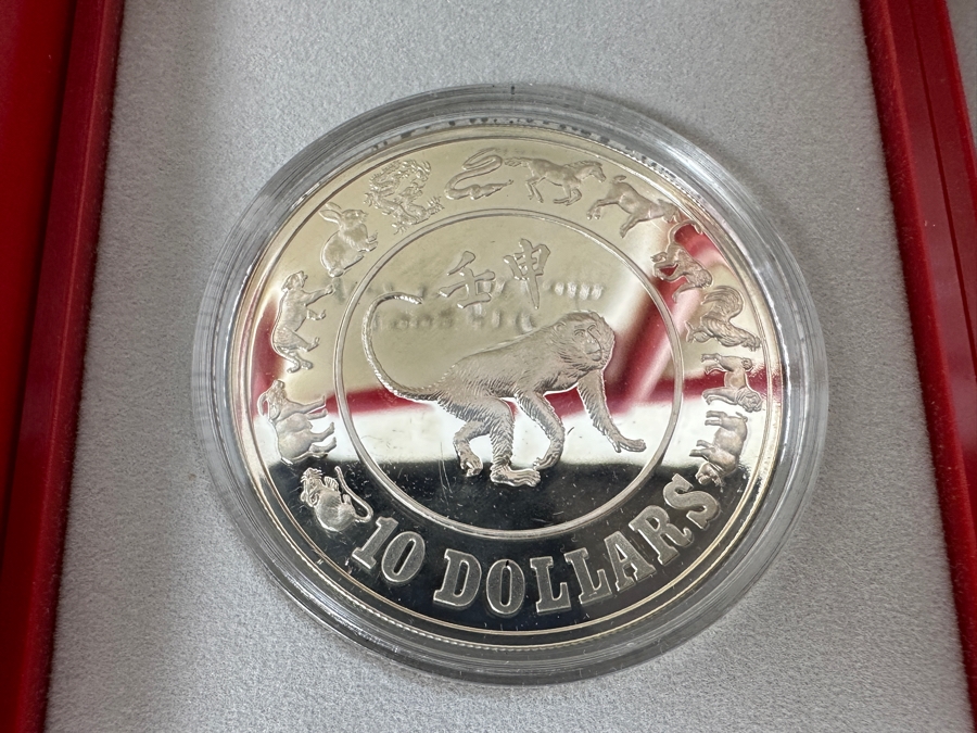Rare Pair Of Limited Edition Sterling Silver 1992 $10 Silver Proof Coins Produced By The Singapore Mint Year Of The Monkey Limited To 30,000 Pieces Year Of The Monkey Total Sterling Weight Of 62.06g [Photo 3]
