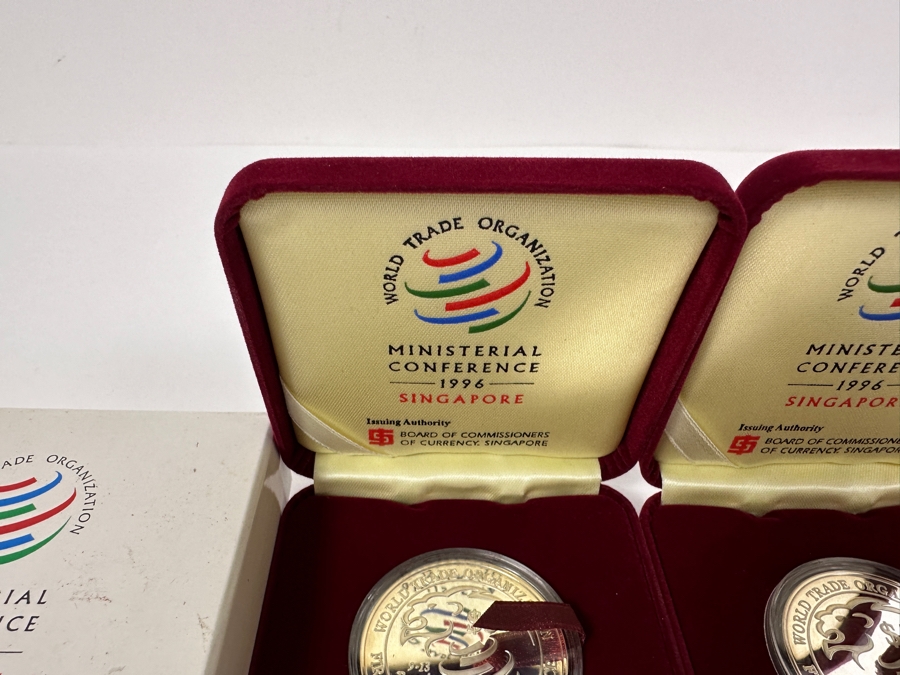Rare Pair Of 1996 Limited Edition Coins $5 Sterling Silver Proof Coin From The Singapore Mint Limited To 16,800 Coins World Trade Organization First Ministerial Conference 40g Sterling [Photo 5]