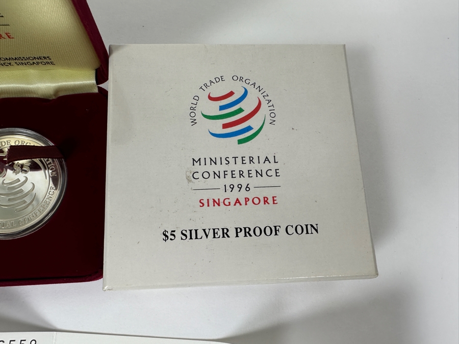Rare Pair Of 1996 Limited Edition Coins $5 Sterling Silver Proof Coin From The Singapore Mint Limited To 16,800 Coins World Trade Organization First Ministerial Conference 40g Sterling [Photo 11]