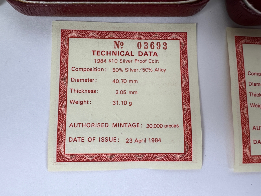 Rare Pair Of Limited Edition 50% Silver 1984 $10 Silver Proof Coins Produced By The Republic Of Singapore Year Of The Rat Limited To 20,000 Pieces Total Weight Of 62.2g [Photo 5]