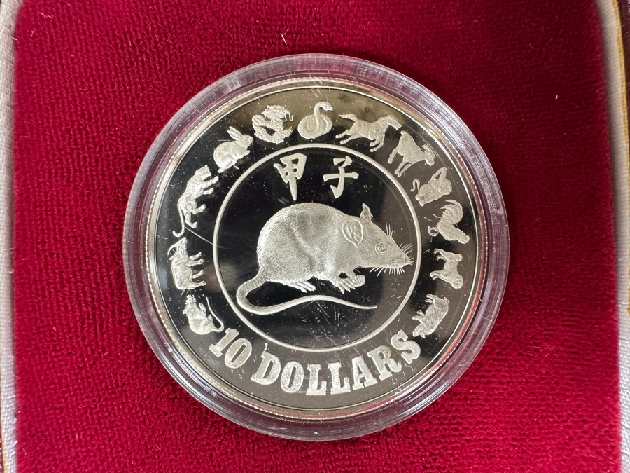 Rare Pair Of Limited Edition 50% Silver 1984 $10 Silver Proof Coins Produced By The Republic Of Singapore Year Of The Rat Limited To 20,000 Pieces Total Weight Of 62.2g [Photo 3]