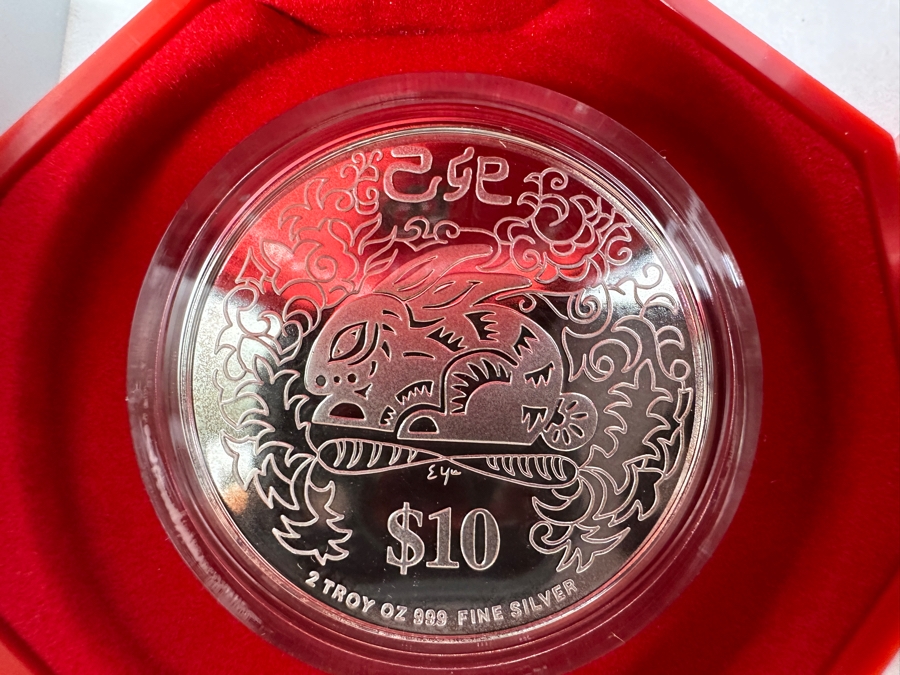 Rare Pair Of Limited Edition .999 Fine Silver 1999 $10 Silver Piedfort 2oz Proof Coins Produced By The Singapore Mint Year Of Rabbit Limited To 38,000 Pieces Total Pure Silver Weight Of 124.412g [Photo 4]