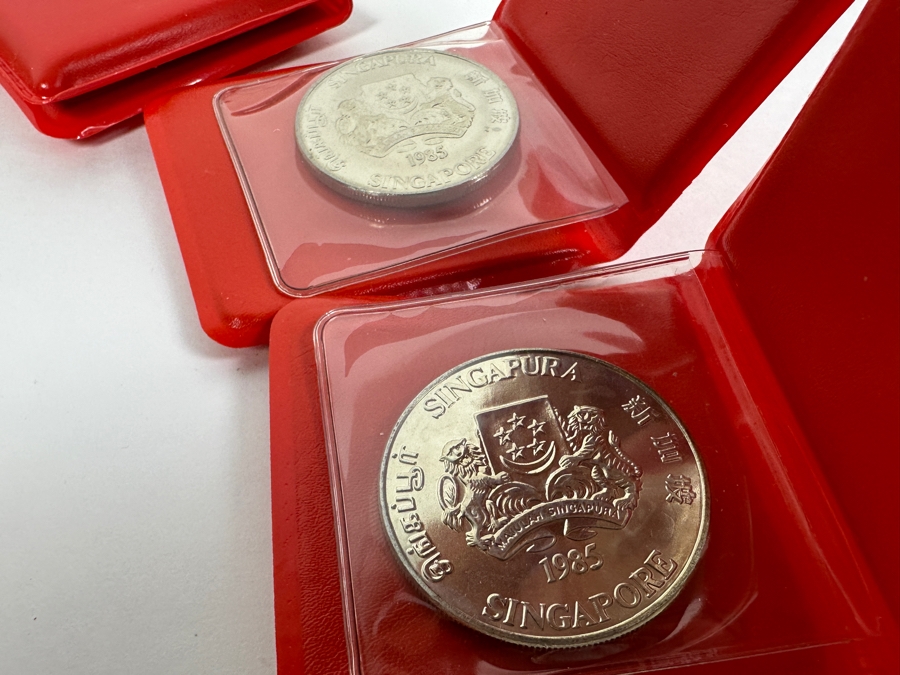 Uncirculated Singapore $10 Dollar Coins: 2 x (1980, 1981, 1982, 1983, 1984, 1985): Total Of 12 Singapore $10 Dollar Coins Composition Nickel 28g Each [Photo 14]