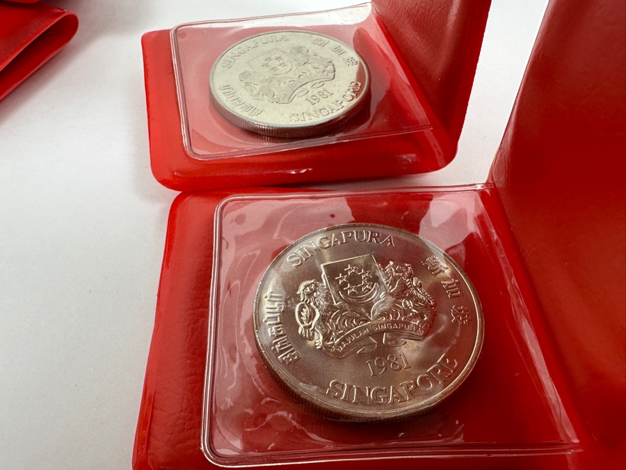 Uncirculated Singapore $10 Dollar Coins: 2 x (1980, 1981, 1982, 1983, 1984, 1985): Total Of 12 Singapore $10 Dollar Coins Composition Nickel 28g Each [Photo 6]