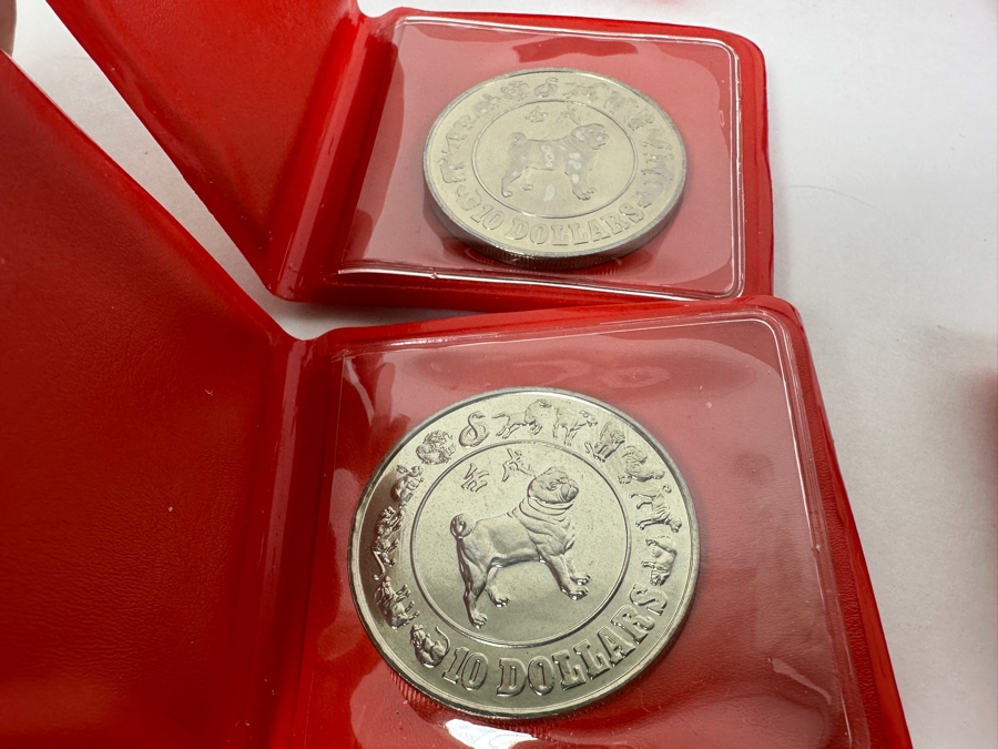 Uncirculated Singapore $10 Dollar Coins: 2 x (1980, 1981, 1982, 1983, 1984, 1985): Total Of 12 Singapore $10 Dollar Coins Composition Nickel 28g Each [Photo 7]