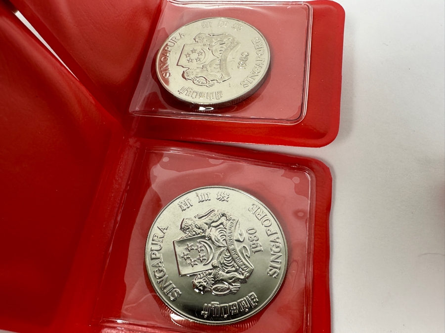 Uncirculated Singapore $10 Dollar Coins: 2 x (1980, 1981, 1982, 1983, 1984, 1985): Total Of 12 Singapore $10 Dollar Coins Composition Nickel 28g Each [Photo 3]