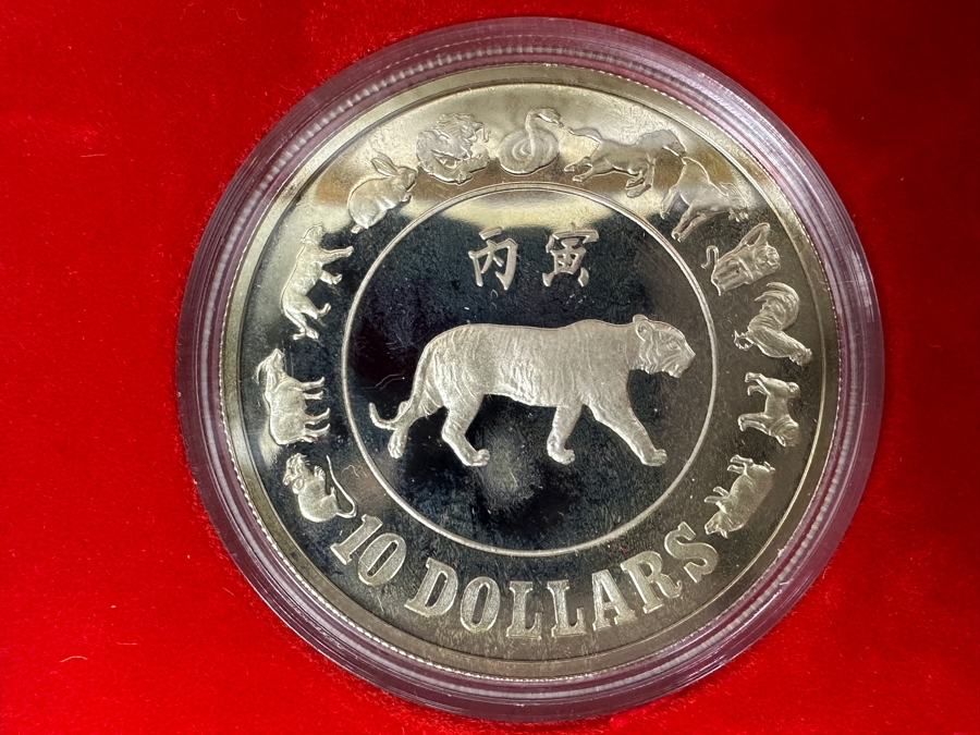 Rare 1986 Singapore $10 Dollar Silver Proof Coin .500 Silver 31.1g Limited To 20,000 Year Of The Tiger [Photo 3]