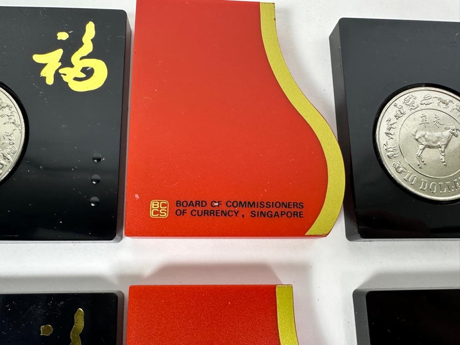 Uncirculated Singapore $10 Coins: 2 X 1991 Year Of The Goat And 2 X 1992 Year Of The Monkey - 4 Coins [Photo 8]