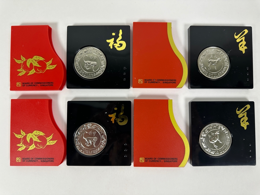 Uncirculated Singapore $10 Coins: 2 X 1991 Year Of The Goat And 2 X 1992 Year Of The Monkey - 4 Coins [Photo 2]