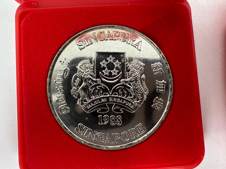 Pair Of 1988 Singapore $10 Dollar Coins Year Of The Dragon Nickel Composition [Photo 5]