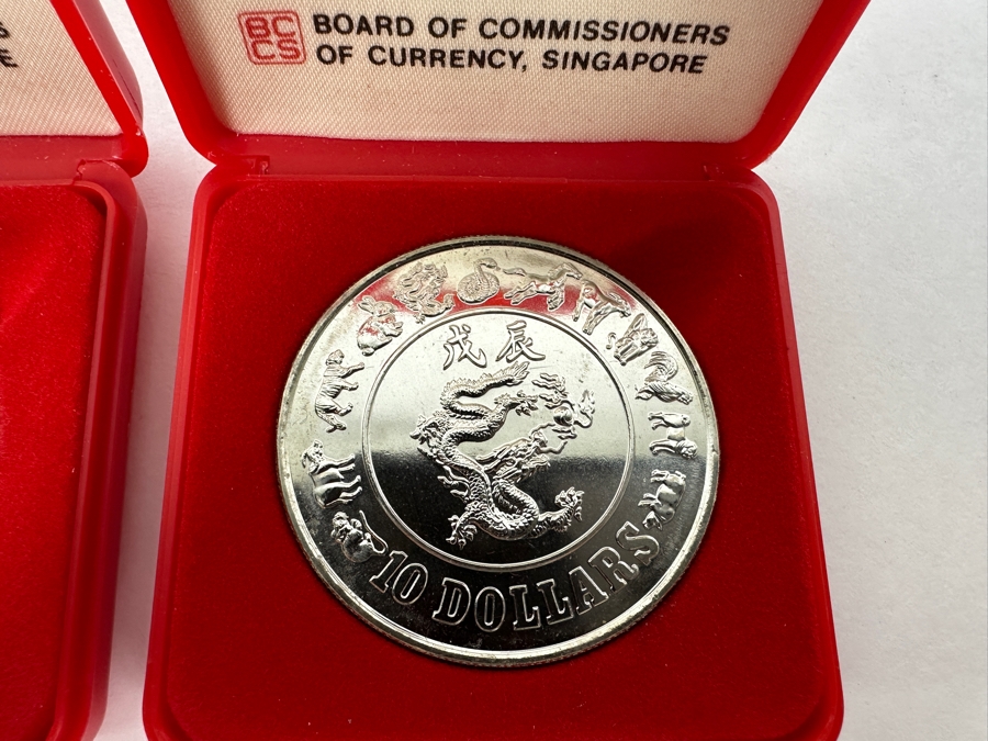 Pair Of 1988 Singapore $10 Dollar Coins Year Of The Dragon Nickel Composition [Photo 2]
