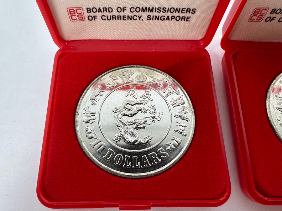 Pair Of 1988 Singapore $10 Dollar Coins Year Of The Dragon Nickel Composition [Photo 3]