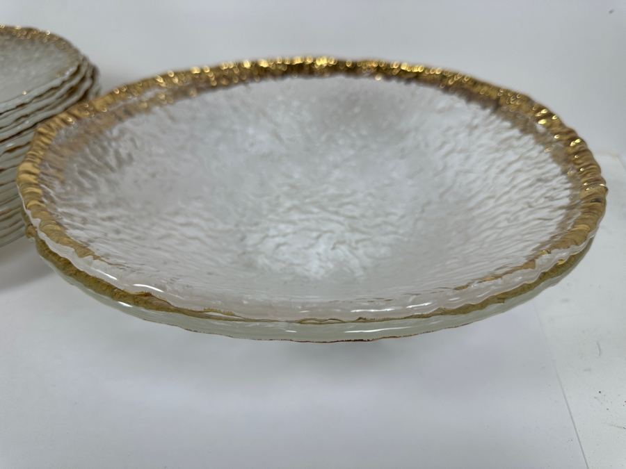 Hand Painted Gold Rim Glass (11) 11' Plates And (1) Large 13' Bowl IVV Made In Italy [Photo 6]