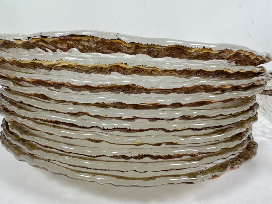 Hand Painted Gold Rim Glass (11) 11' Plates And (1) Large 13' Bowl IVV Made In Italy [Photo 10]