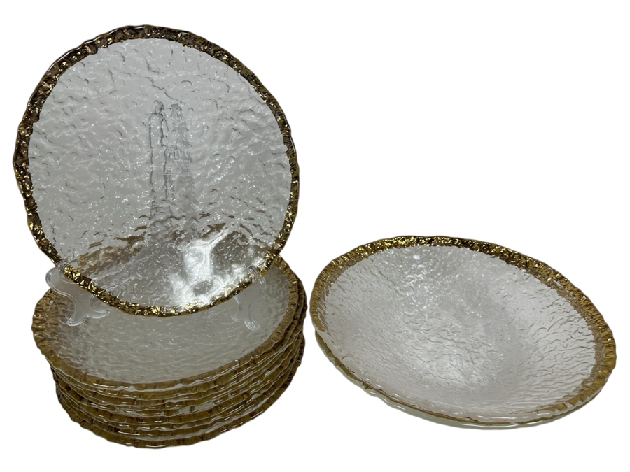 Hand Painted Gold Rim Glass (11) 11' Plates And (1) Large 13' Bowl IVV Made In Italy [Photo 1]
