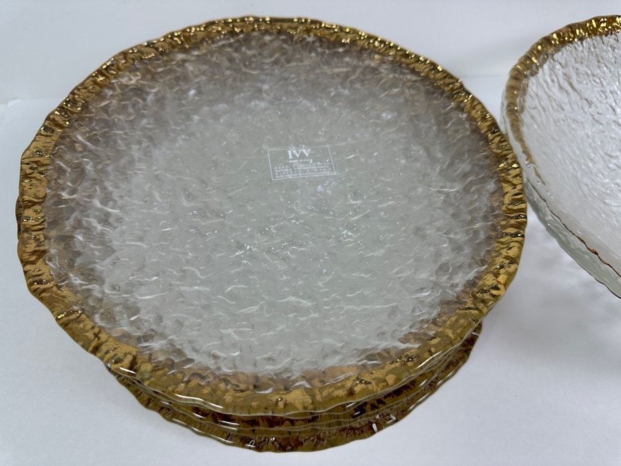 Hand Painted Gold Rim Glass (11) 11' Plates And (1) Large 13' Bowl IVV Made In Italy [Photo 3]