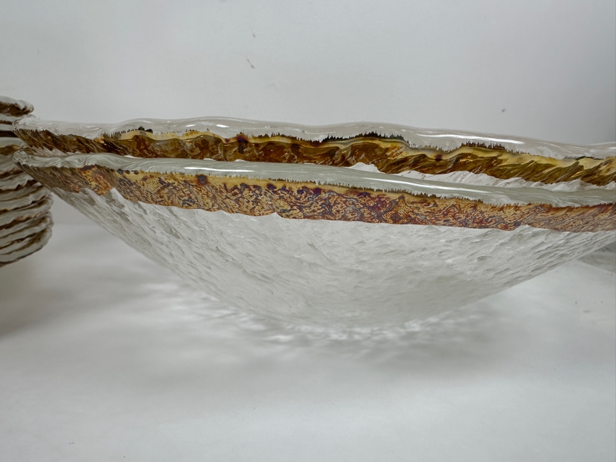 Hand Painted Gold Rim Glass (11) 11' Plates And (1) Large 13' Bowl IVV Made In Italy [Photo 9]